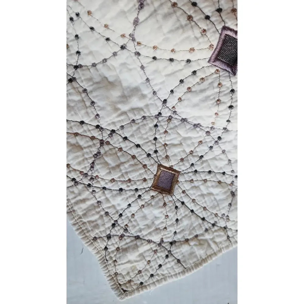 VNTG 90S Cream Ivory Quilted Bedspread 75x79 Full/Twin Geometrical Cottagecore